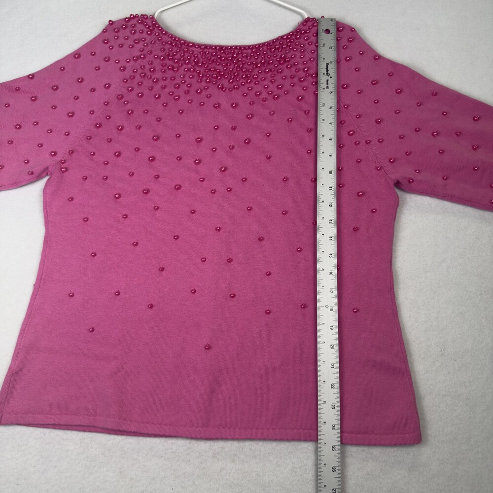 Vintage 90s Pearl Beaded Cardigan Sweater Coquette Glam Pink Hong Kong Size L - Picture 7 of 11